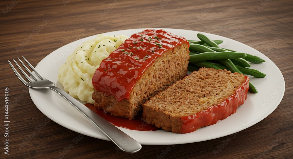 Classic Meatloaf Dinner with Mashed Potatoes and Green Beans Classic Meatloaf Dinner with Mashed Potatoes and Green Beans