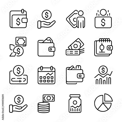 Money Management Line Icon Set | Financial Icon Collection