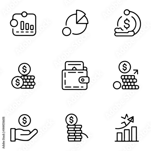 Money Management Line Icon Set | Financial Icon Collection