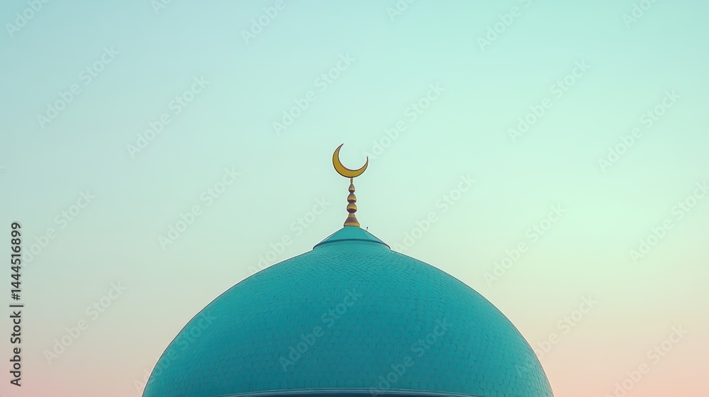 Serene Teal Mosque Dome Under a Tranquil Sky: A Captivating View of Architectural Majesty