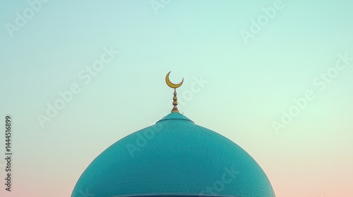 Obraz na płótnie Serene Teal Mosque Dome Under a Tranquil Sky: A Captivating View of Architectural Majesty w salonie