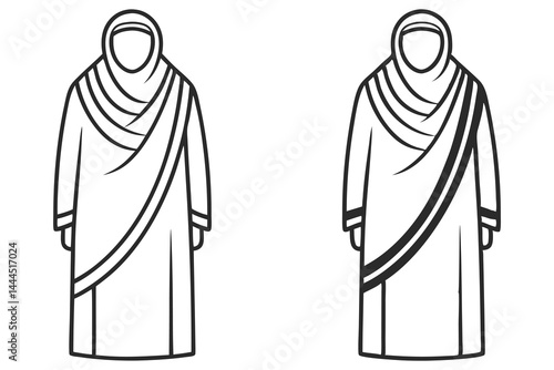 Two Muslim women wearing hijabs are depicted in an outlined with transparent background