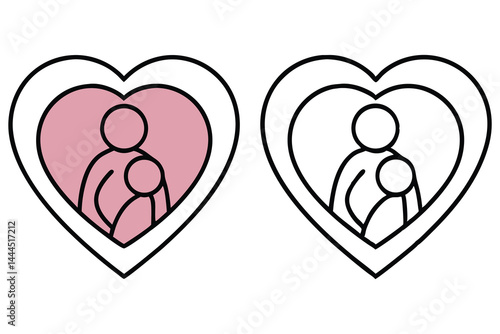 Mother and child appears twice within heart shapes against a transparent backdrop