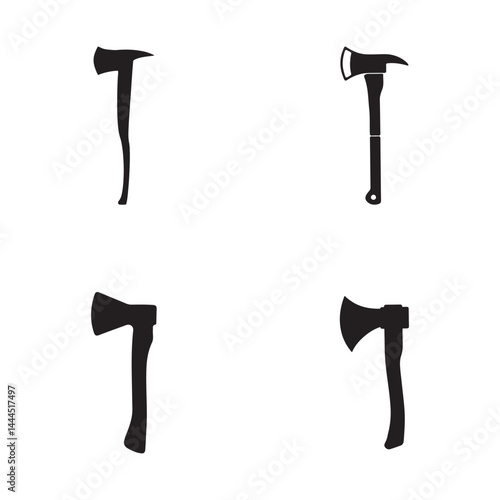 Set of Axe Silhouettes, Black Axe Icons Collection for Camping, Survival, Logging, Lumberjack Themes
