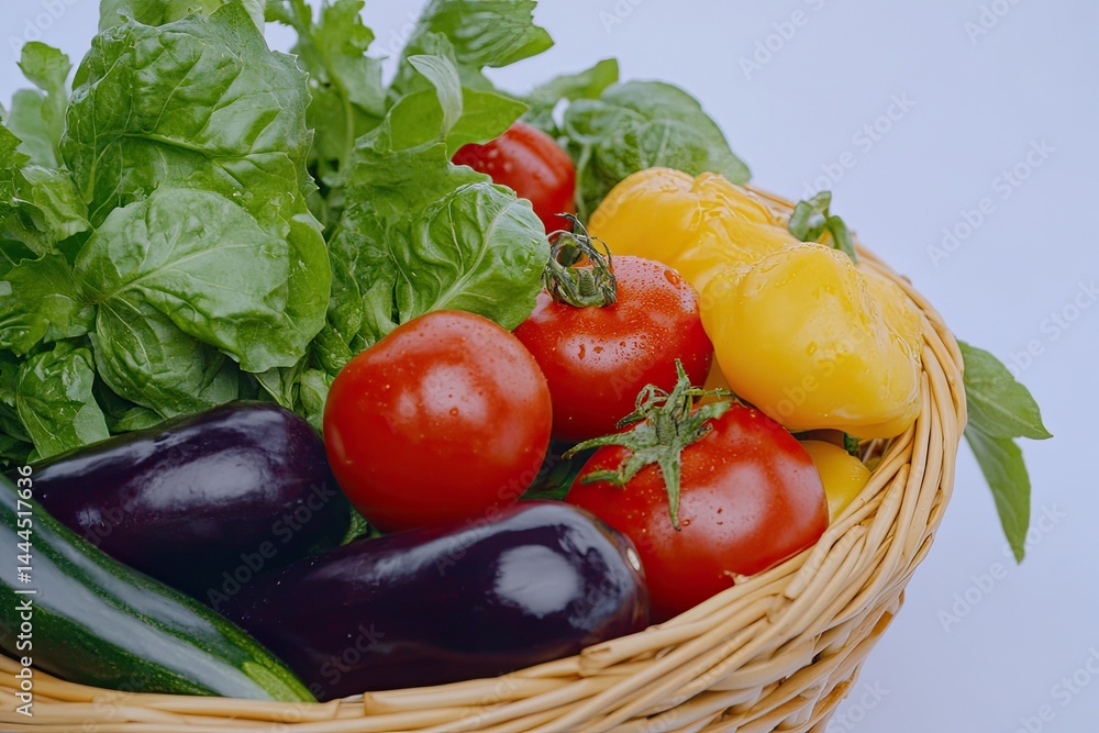 Freshly harvested vegetables in a basket A close-up view shows various colorful produce Freshly harvested vegetables in a basket A close-up view shows various colorful produce