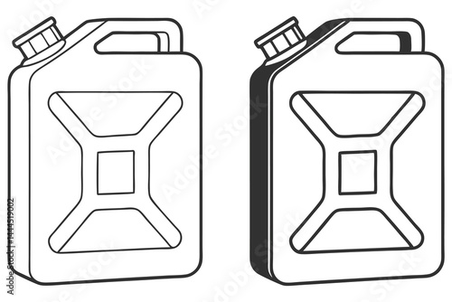 Two stylized square fuel containers present thick outlining details against a transparent backdrop