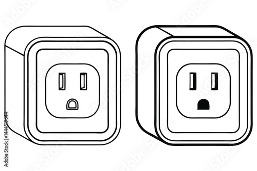 Two electrical outlets with a three prong design are placed side by side using a transparent background