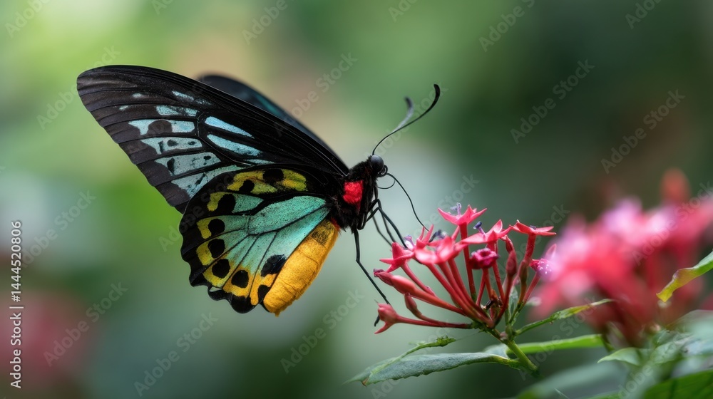 Fototapeta premium Vibrant Butterfly Sipping Nectar from Pink Flowers