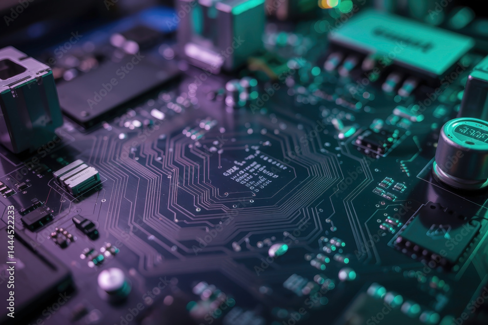 Close-up of a motherboard with circuitry Close-up of a motherboard with circuitry