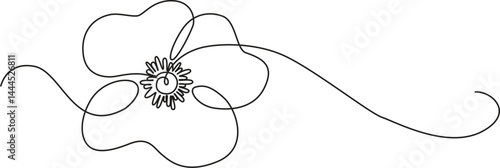 Continuous one line poppy drawing. one line flower vector editable stroke.