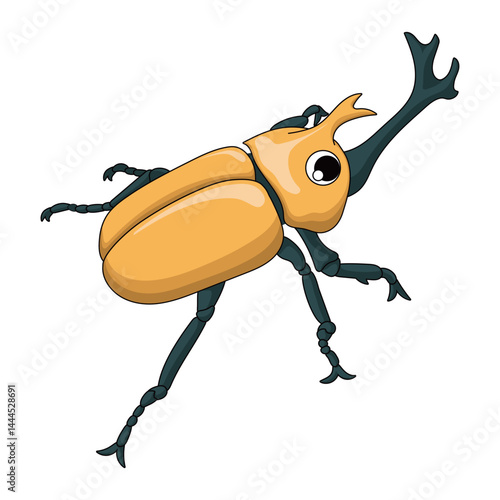 King Hercules beetle with yellow horns and pincers vector illustration