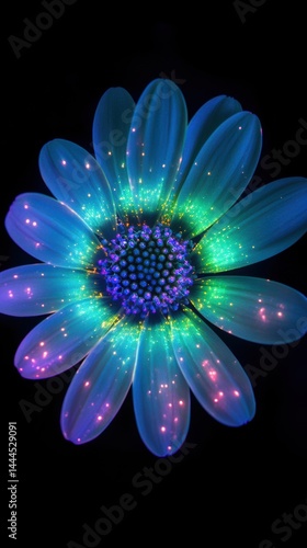 Obraz na płótnie Vibrant Neon Flower: A Cosmic Bloom in the Dark w salonie