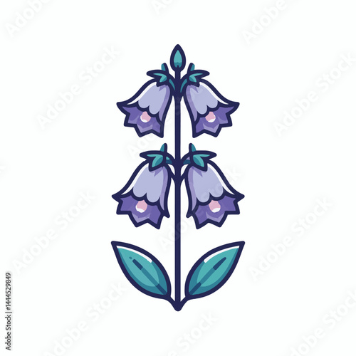 flower, bellflower, summer, plant, botanical, purple, spring, blossom, blue, floral, illustration, green, flora, campanula, isolated, bloom, leaf, bell, background, bluebell, nature, design, bouquet, 