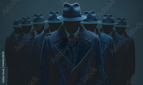 Anonymous figures in hats and coats