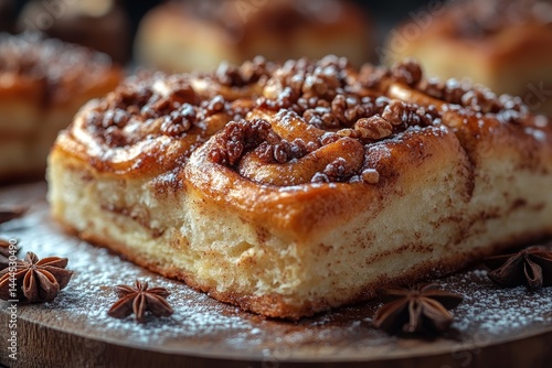 Walnut cinnamon rolls, close-up, bakery, delicious, food photography