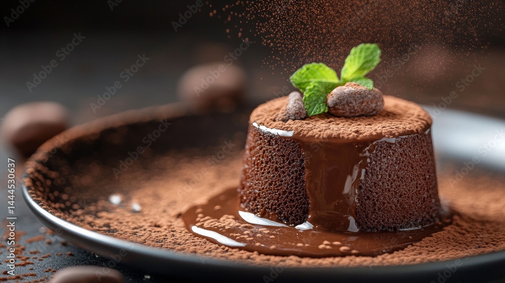 Chocolate soufflé with melted chocolate