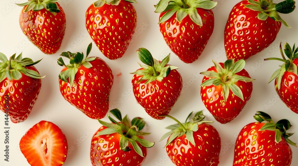 A professional strawberry background image with a full frame view of juicy strawberries neatly arranged against a white background overlay cut out on isolated transparent removed background A professional strawberry background image with a full frame view of juicy strawberries neatly arranged against a white background overlay cut out on isolated transparent removed background