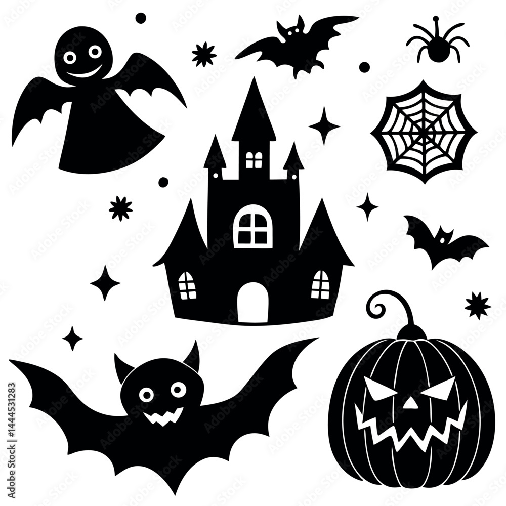 Cute Halloween elements vector illustration.
Cute Halloween elements vector illustration.