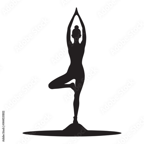 A black silhouette of a woman in a yoga pose showcases fitness, beauty, and the art of exercise