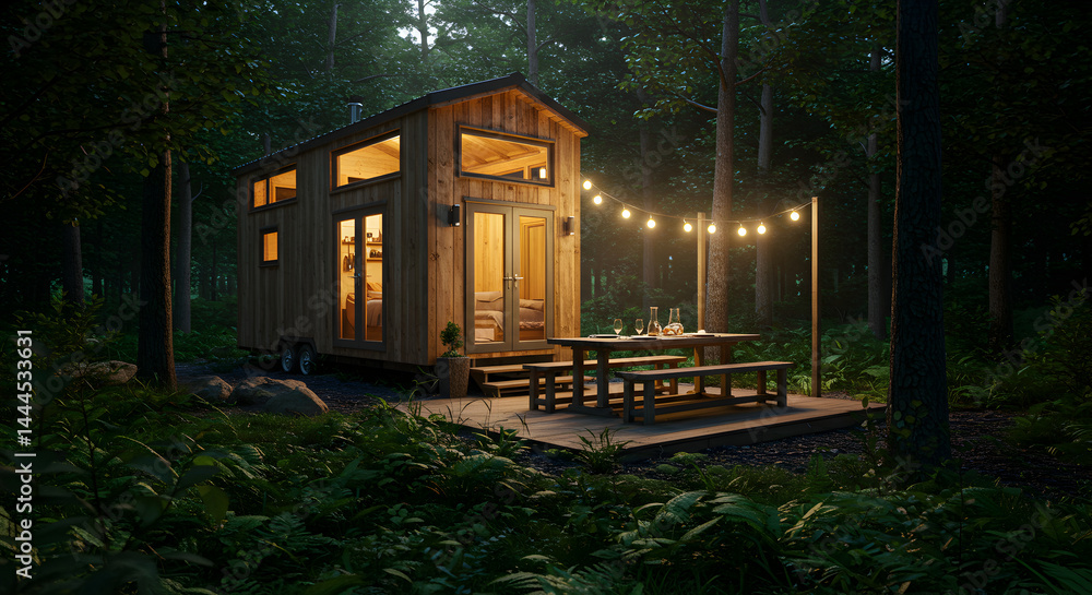 Obraz premium Cozy Cabin Retreat Nestled Deep Within A Tranquil Forest Setting