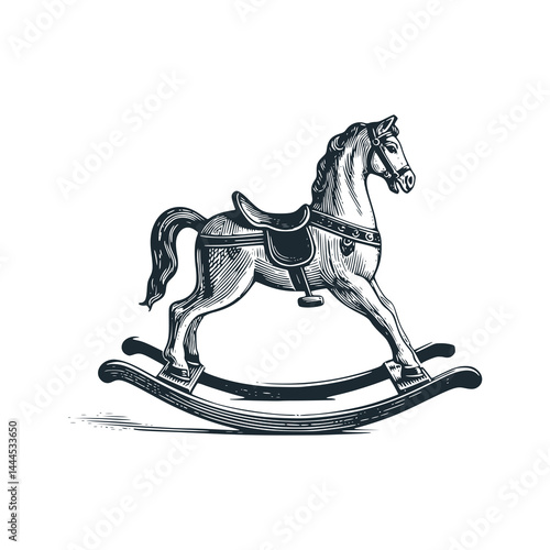 Rocking horse toy – Black and White Icon Vector and Illustration