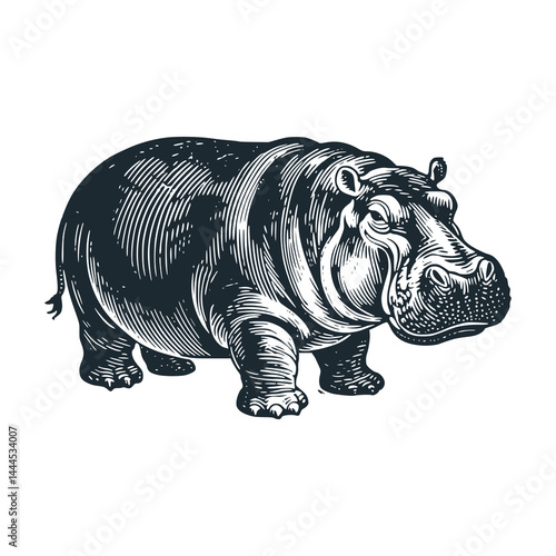 Hippopotamus – Black and White Icon Vector and Illustration