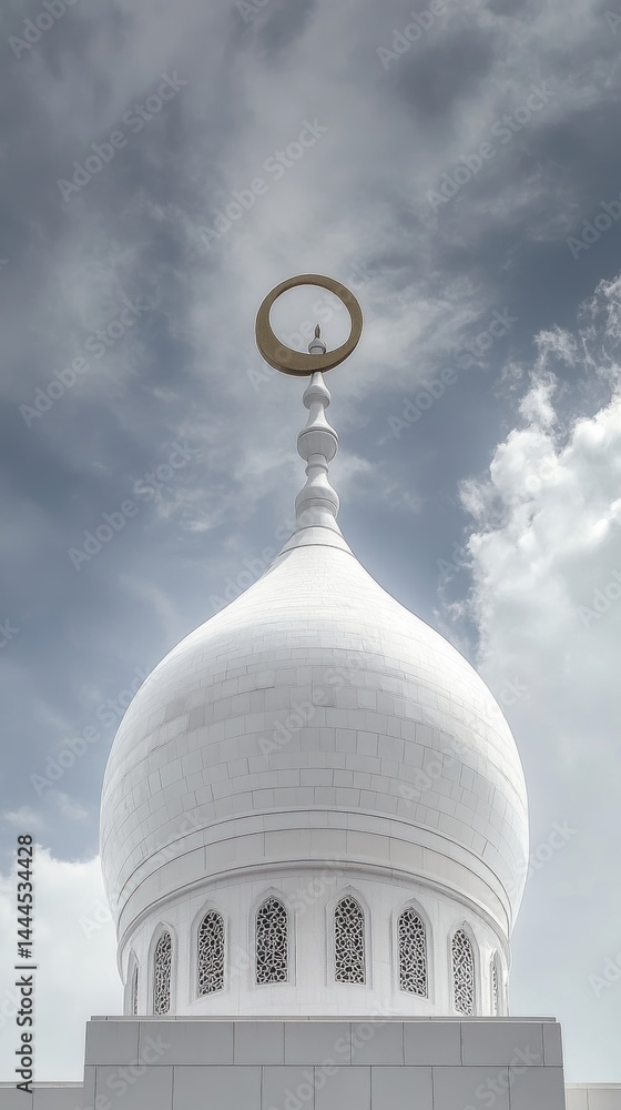 Majestic White Mosque Dome Under Cloudy Sky: Architectural Marvel of Islam