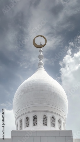 Obraz na płótnie Majestic White Mosque Dome Under Cloudy Sky: Architectural Marvel of Islam w salonie