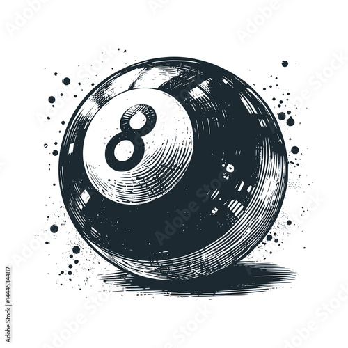 billiard ball . Black white vector illustration.