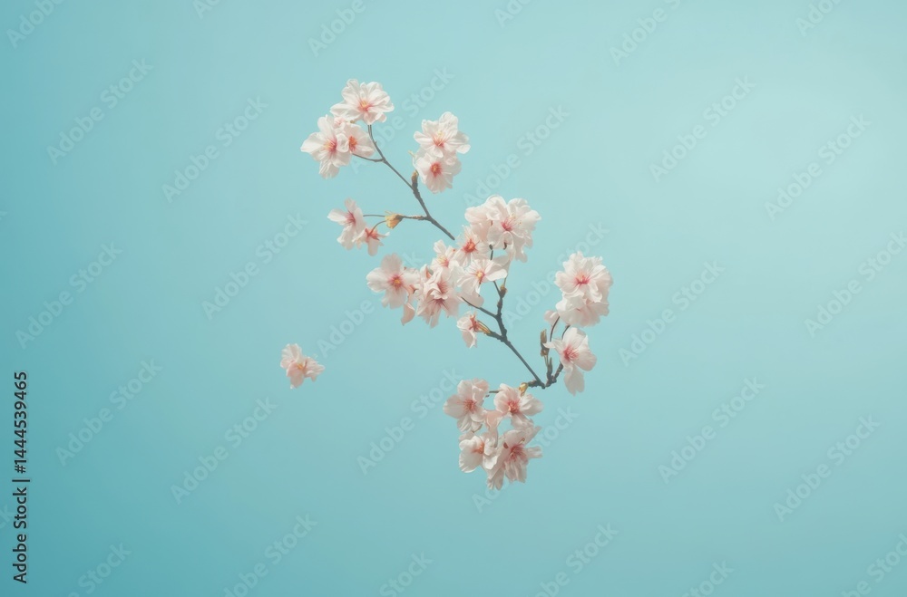 Fototapeta premium Sakura branch floating in the air with a clean baby