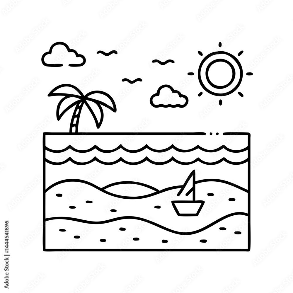 Naklejka premium beach icon, beach line art - simple line art of beach, perfect for beach logos and icons