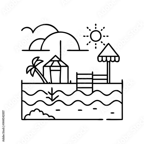 beachfront icon, beachfront line art - simple line art of beachfront, perfect for beachfront logos and icons