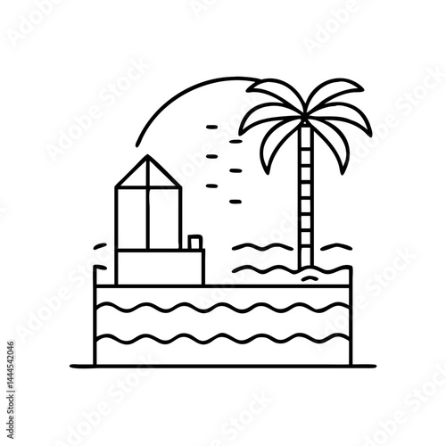 beachfront icon, beachfront line art - simple line art of beachfront, perfect for beachfront logos and icons