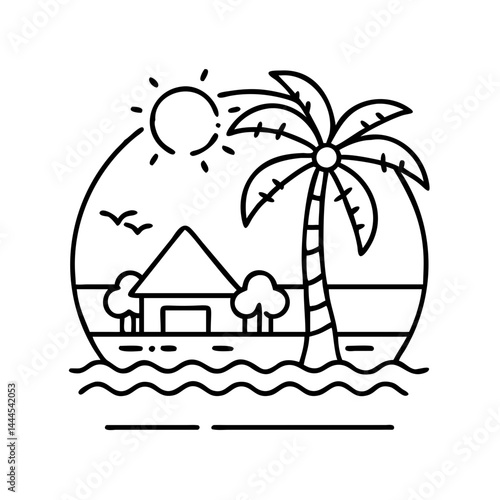 beachfront icon, beachfront line art - simple line art of beachfront, perfect for beachfront logos and icons