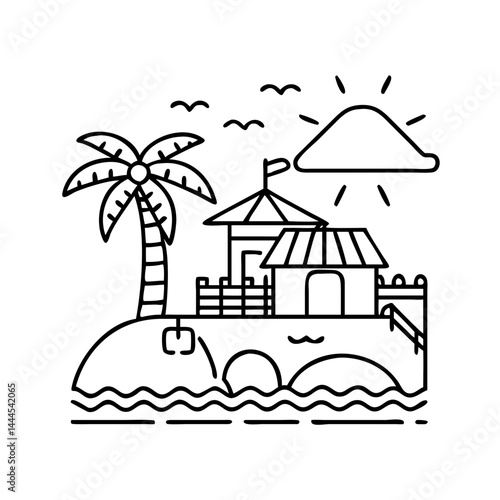 beachfront icon, beachfront line art - simple line art of beachfront, perfect for beachfront logos and icons