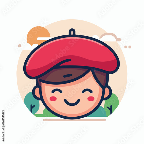 beret, hat, cap, fashion, isolated, head, accessory, background, man, french, france, cartoon, white, style, vector, wear, design, character, female, vintage, artist, army, illustration, freedom, clot