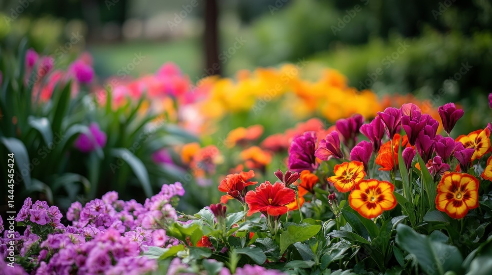 Colorful garden display featuring a diverse array of blooming flowers Colorful garden display featuring a diverse array of blooming flowers