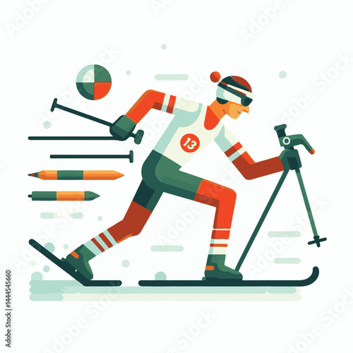 biathlon, sport, competition, winter, vector, illustration, snow, athlete, ski, isolated, skier, activity, speed, man, background, action, equipment, game, white, silhouette, healthy, active, icon, ra