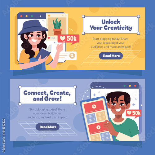 Trendy Flat Blogger Horizontal Banner Set