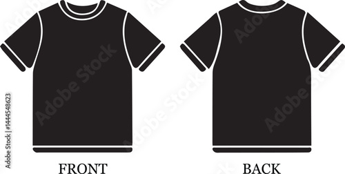 Blank Black T-Shirt Front and Back View Illustration