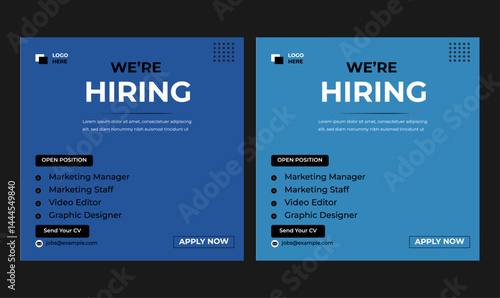 We are hiring job vacancy social media post or Social Media Square Banner design template, We are hiring job vacancy square web banner design vector.