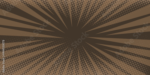 Comic background. Pop art texture. Starburst cartoon style. Anime design with explosion effect for print. Fun dot pattern. Blue backdrop with halftone gradient.