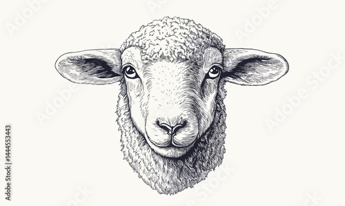 Engraved Sheep Head Vector Illustration for Rustic Farm Designs