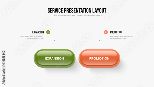 Modern Solution Presentation Layout Vector Illustration. Sales Innovation 2 Option Infographic Frame Design. Professional Showcase Two Element Diagram Slideshow Template.