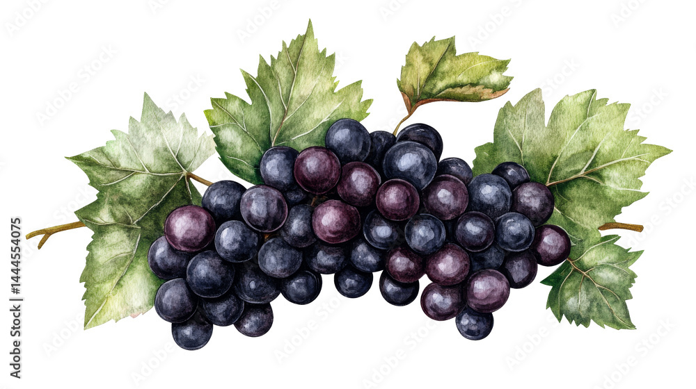 Fototapeta premium Dark Grapes with Leaves, cut out transparent