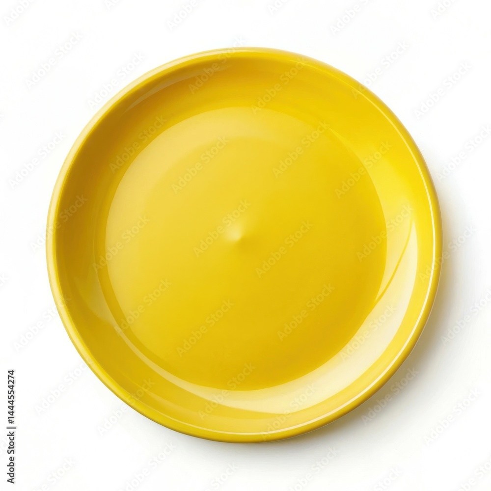 Top View Of A Bright Yellow Ceramic Plate On A White Background Top View Of A Bright Yellow Ceramic Plate On A White Background