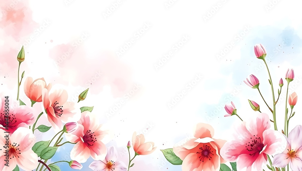 Fototapeta premium Whimsical Watercolor Botanical Scene