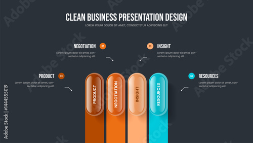 Marketing Launch 4 Step Diagram Frame Template. Project Showcase Slide Layout Vector Illustration. Company Overview Four Element Infographic Slideshow Design.