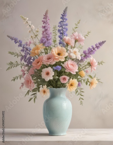Wallpaper Mural Pastel watercolor flower arrangement, charming vase , hydrangeas, botanical art, soft colors Torontodigital.ca