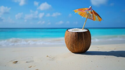 Stickers  Coconut drink on tropical beach  © nur